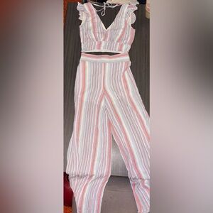 2 piece Francesca’s Blue & Pink Striped Dressy Summer Set